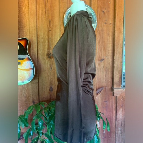 Zara Brown Long Sleeve Top Shirt Ruching Size M Viscose/Rayon - Picture 7 of 16